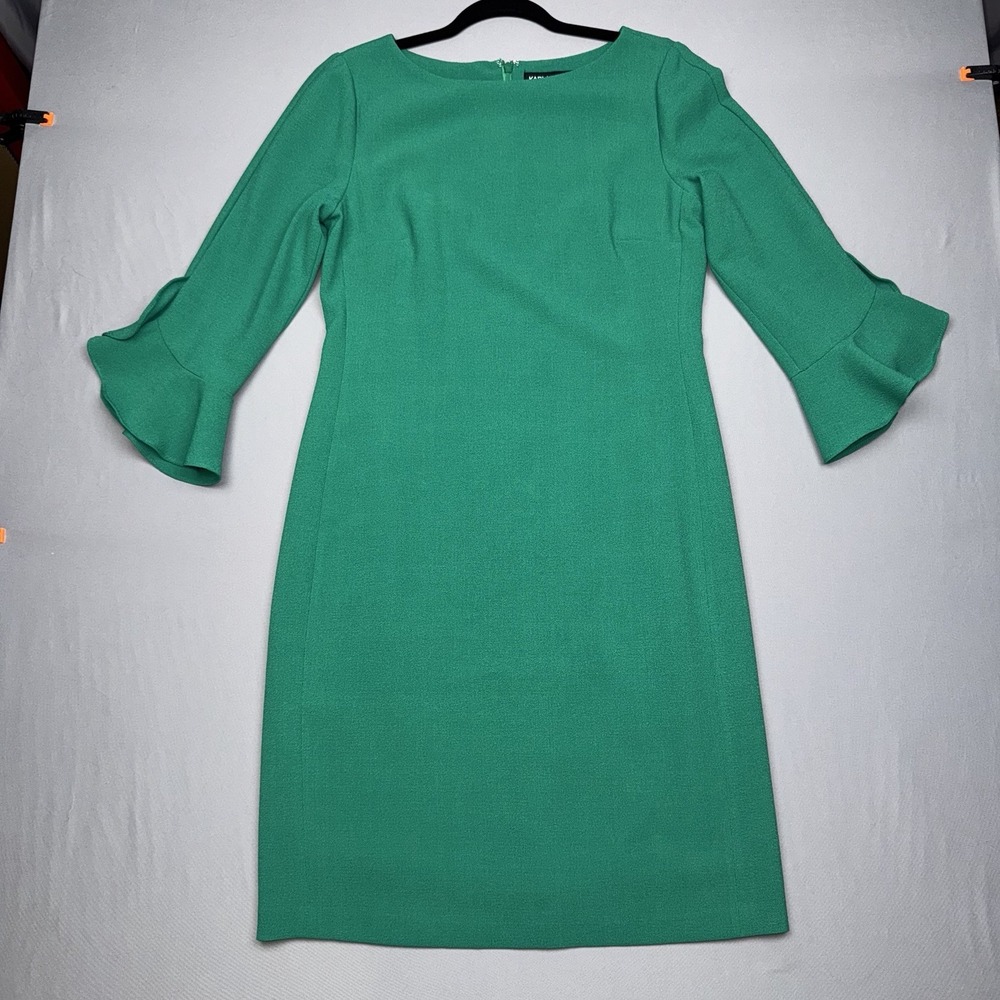 Karl Lagerfeld Paris Green Crepe Below The Knee Tulip Sleeve Dress Size 4